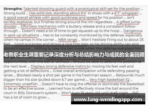 老詹职业生涯重要记录深度分析与总结影响力与成就的全面回顾